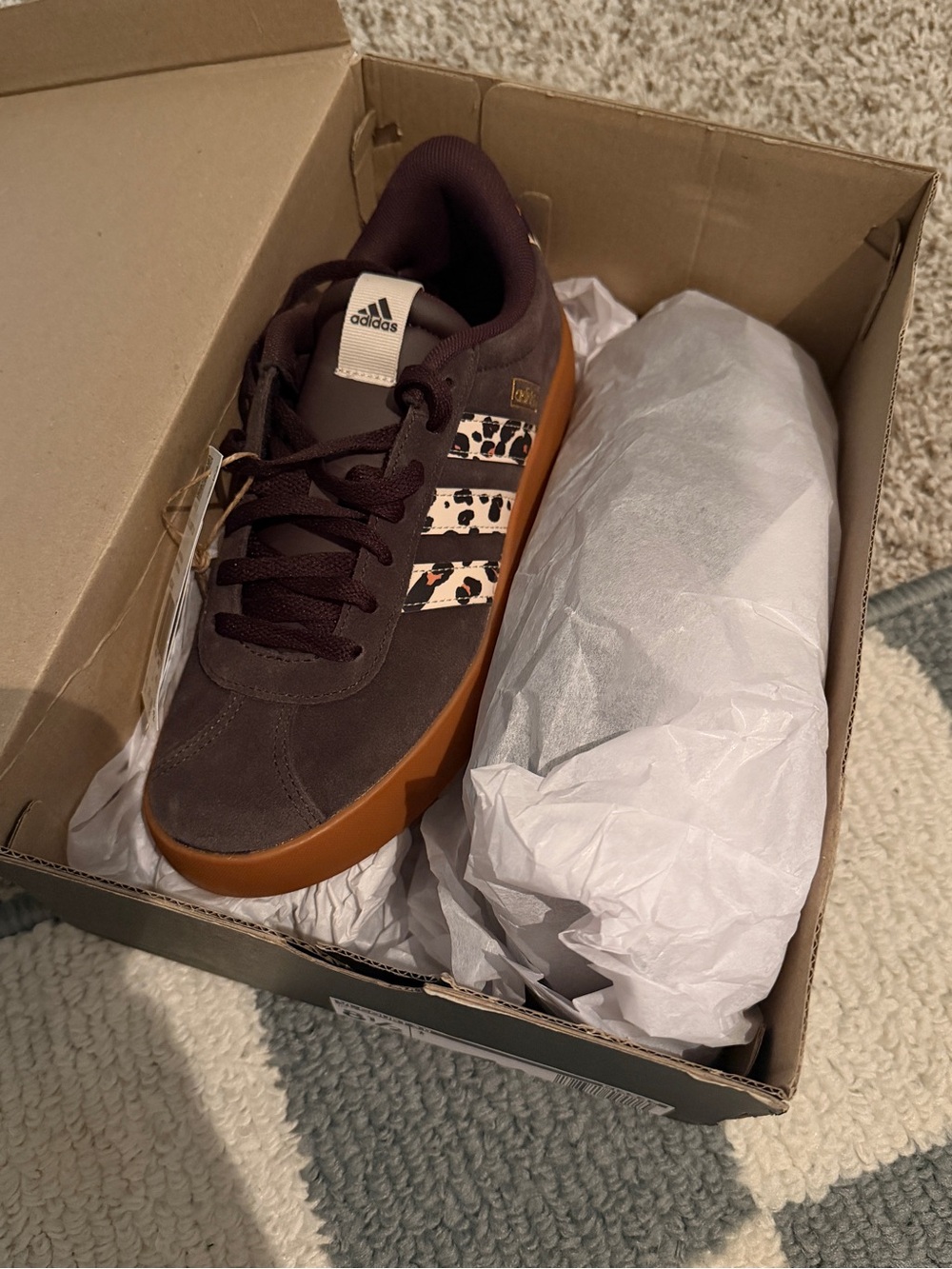 adidas Men’s Chocolate Brown Suede Sneakers with Leopard Stripes - Picture 6 of 8